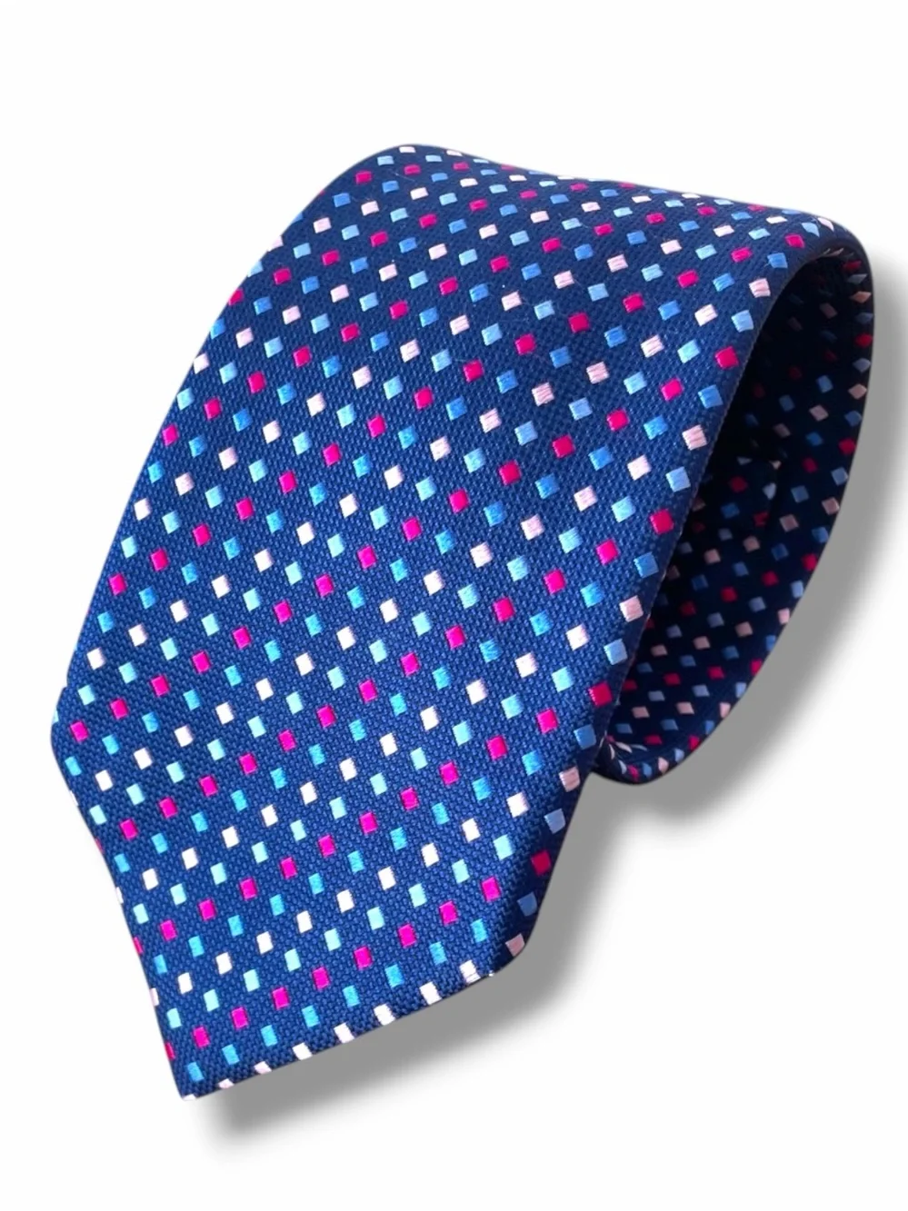 Charles Tyrwhitt Mens Navy Silk Geometric Foulard Pattern Dress Necktie Blue